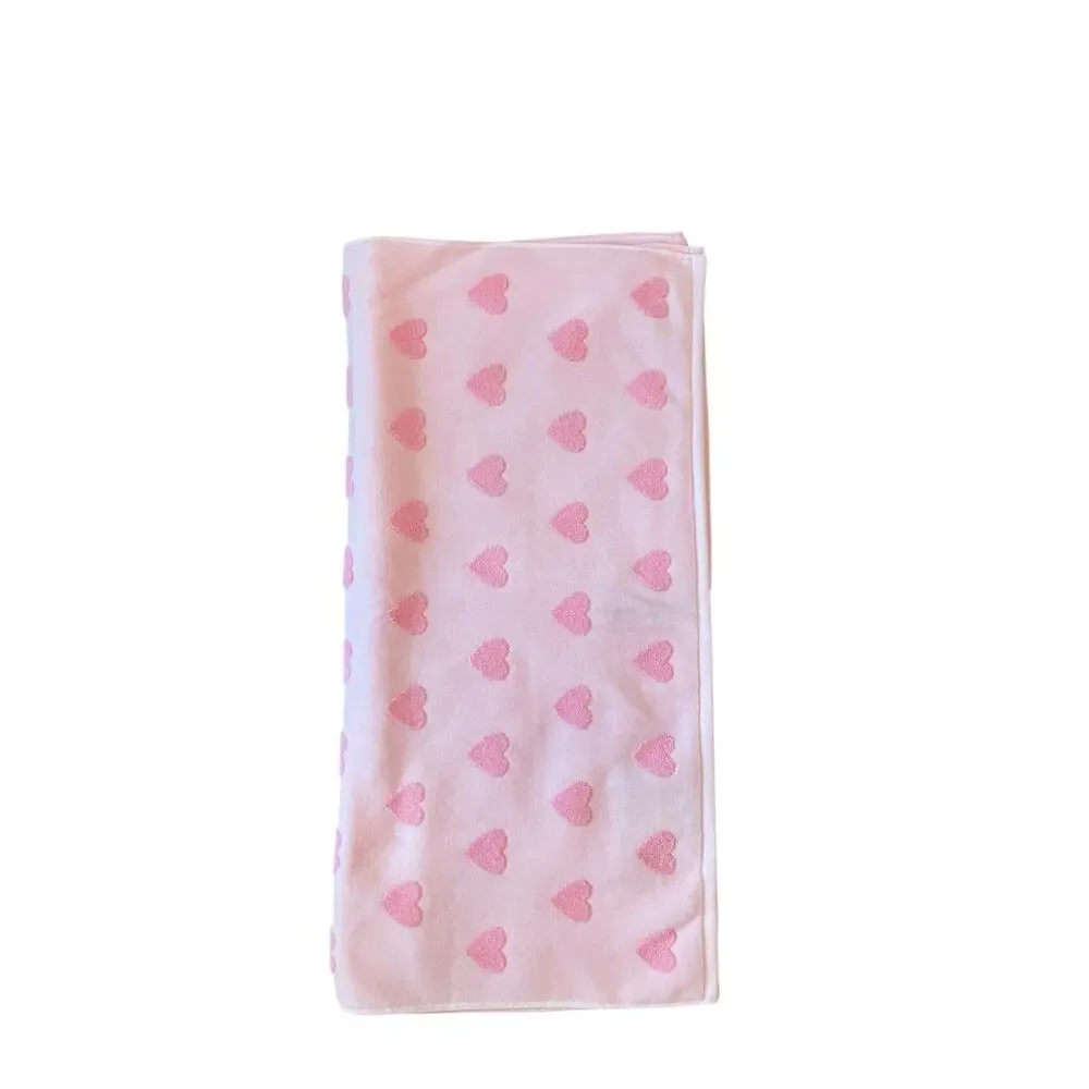 4pc Caro Home PINK HEART Cotton 2 Bath 2 Hand Towel Set Valentine's Day NEW